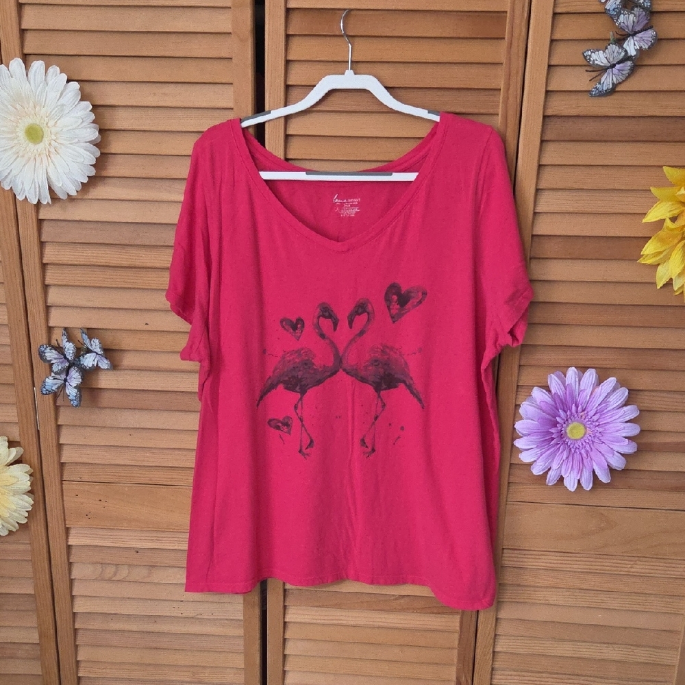 Lane Bryant Hot Pink Flamingo Heart Graphic Short Sleeve Tee